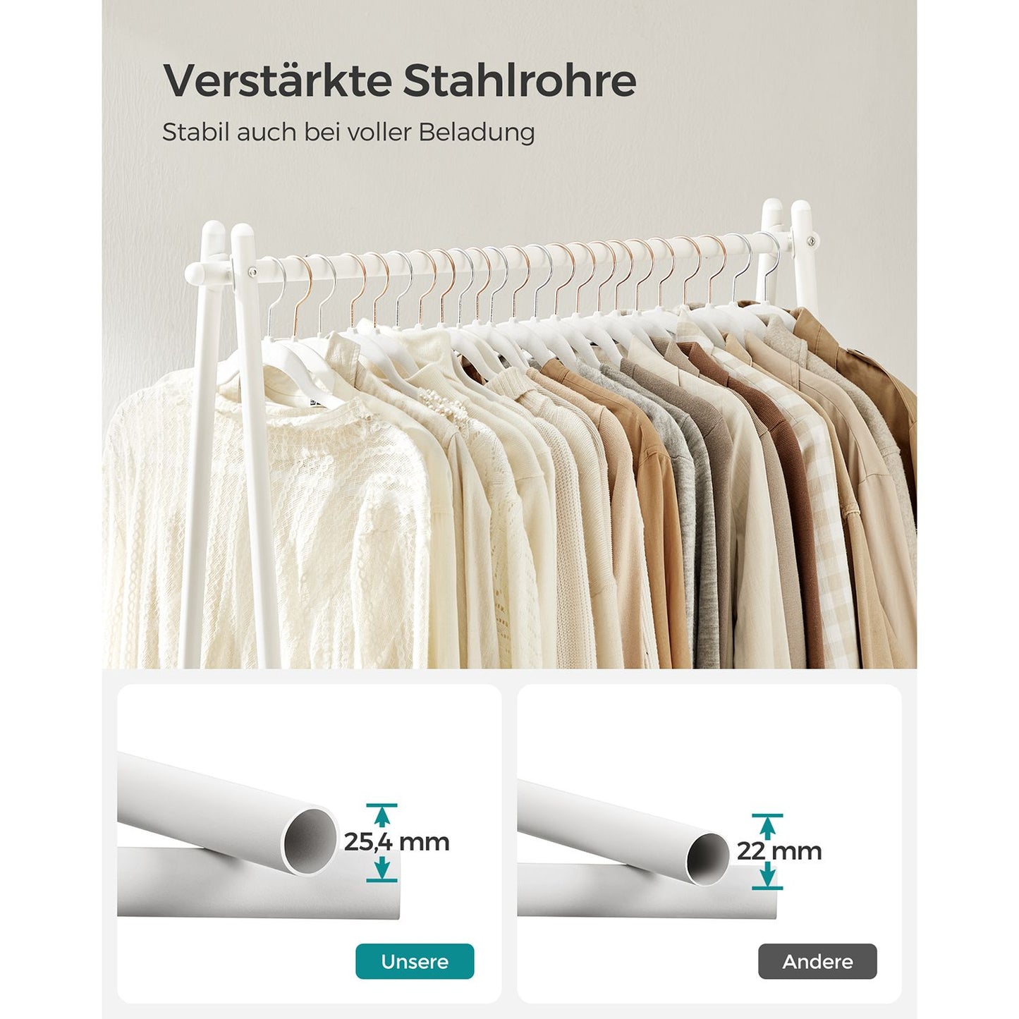 Kleiderständer, Garderobenständer, Kleiderständer Stabil, Kleiderständer Metall, mit Ablage, Weiß, SONGMICS, 4