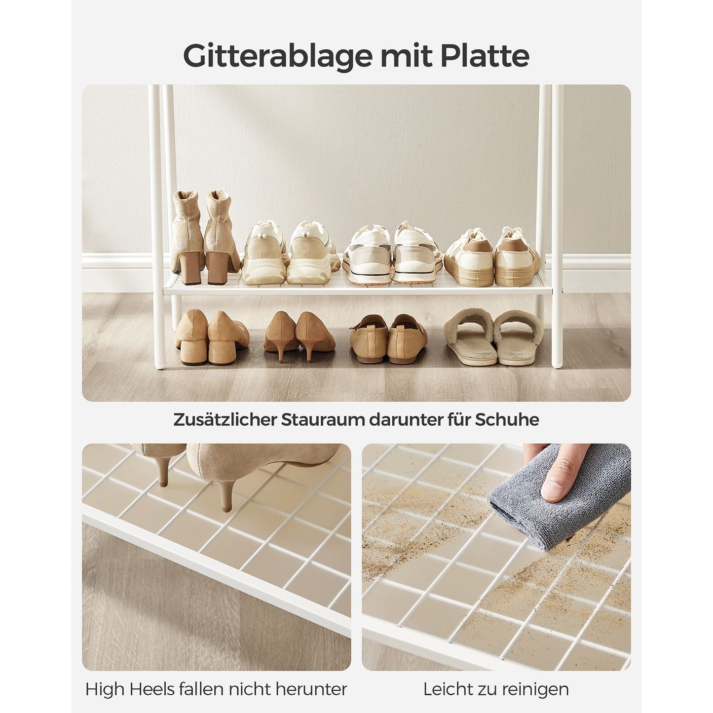 Kleiderständer, Garderobenständer, Kleiderständer Stabil, Kleiderständer Metall, mit Ablage, Weiß, SONGMICS, 5