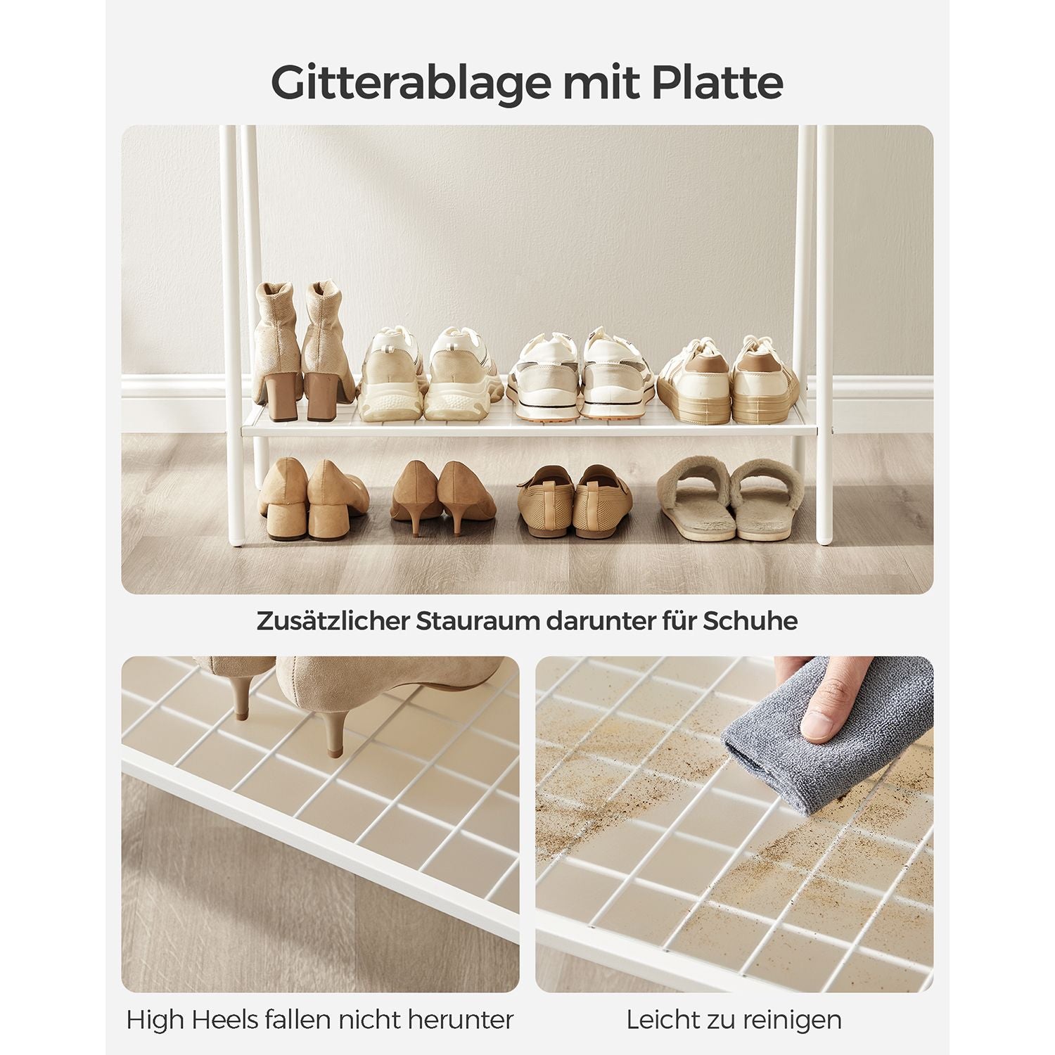 Kleiderständer, Garderobenständer, Kleiderständer Stabil, Kleiderständer Metall, mit Ablage, Weiß, SONGMICS, 5