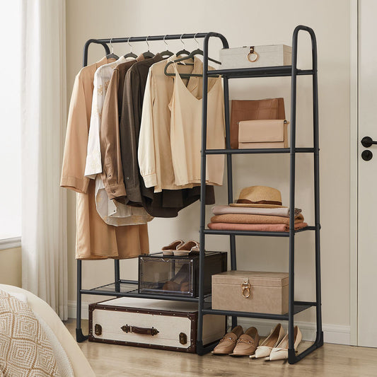 Kleiderständer, Garderobenständer, mit 5 Ablagen, Offener Schrank, kleiderständer stabil, Schwarz, SONGMICS, 2
