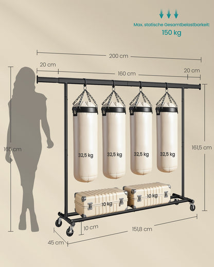 Schwerlast Kleiderständer, bis 150kg Profi kleiderständer, Kleiderständer auf Rollen, Schwarz, SONGMICS, 7