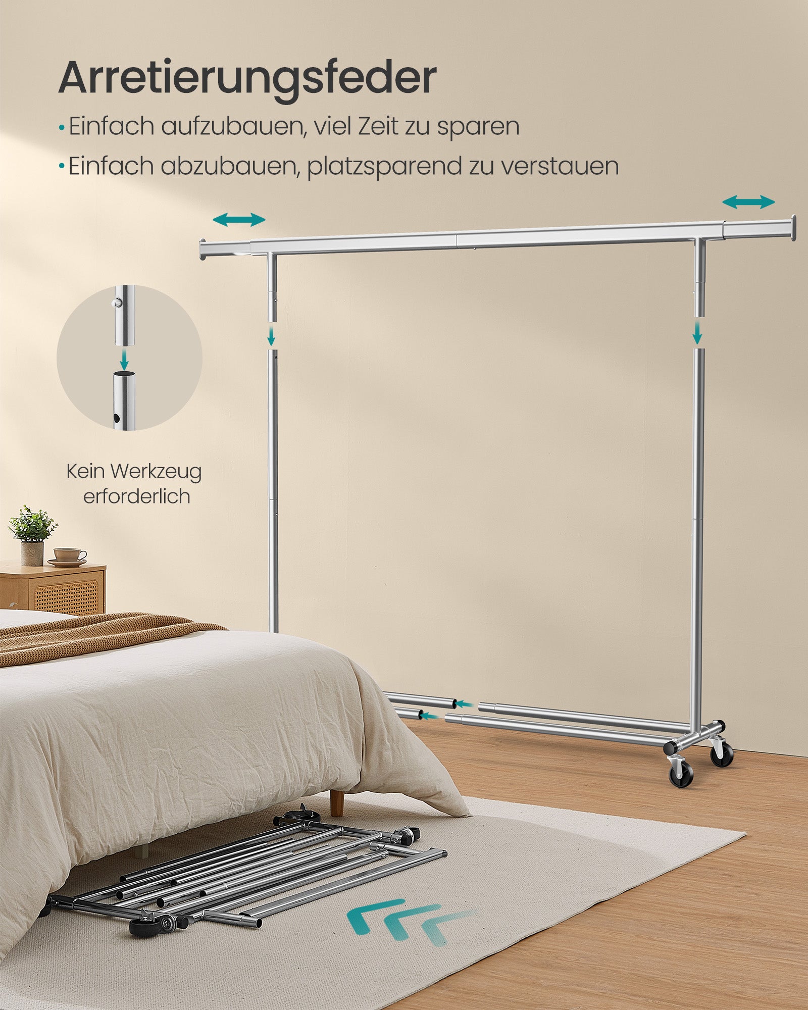 Schwerlast Kleiderständer, bis 150kg Profi kleiderständer, Kleiderständer auf Rollen, Silbern, SONGMICS, 5