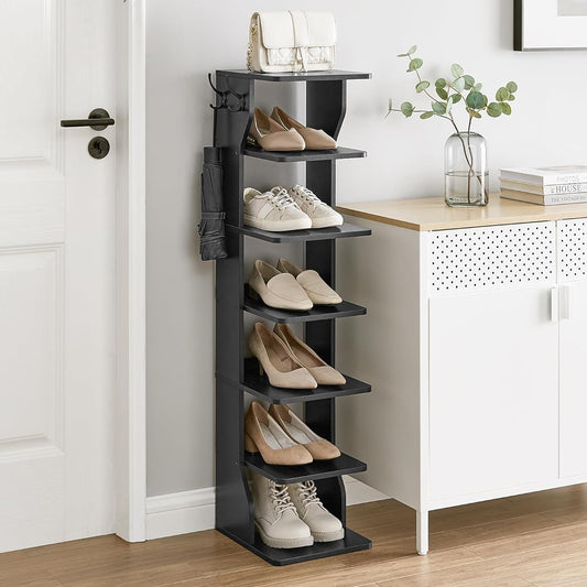 Schuhregal schmal, Standregal mit 7 Ebenen, platzsparend, für Eingangsbereich, Ecke, Schuhablage, schwarz, VASAGLE, 0