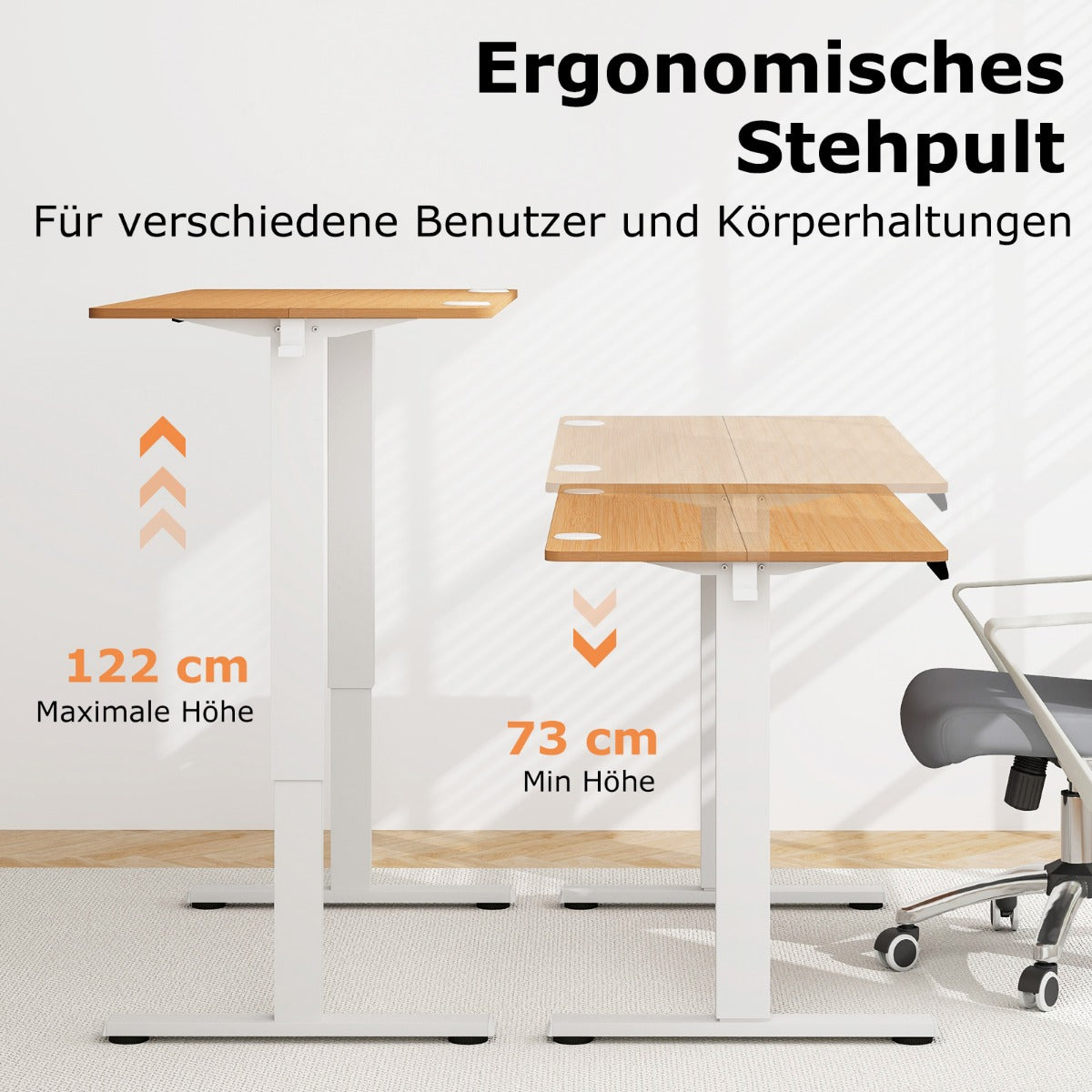 Höhenverstellbarer Schreibtisch, Höhenverstellbarer Schreibtisch Elektrisch, Rustikales Natur + Weiß, Costway, 2