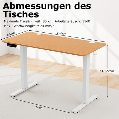 Höhenverstellbarer Schreibtisch, Höhenverstellbarer Schreibtisch Elektrisch, Rustikales Natur + Weiß, Costway, 4