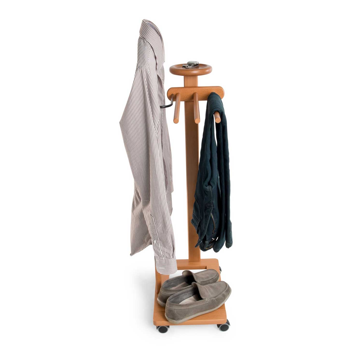 Herrendiener, Stummer Diener Holz, Schlafzimmerdiener ANTIMO, Kleiderbügel, 3 Hosenhalter und Ablagefläche, ARIT, 3