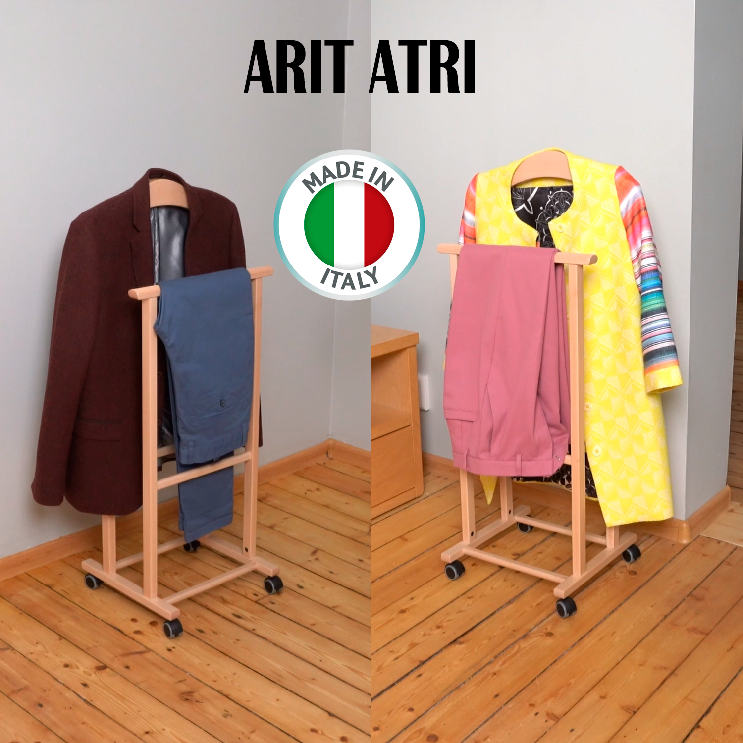 Herrendiener, auf Rollen, Stummer Diener Holz, Buche, Herrendiener für Frauen, Kleiderbügel, ARIT ATRI, 6