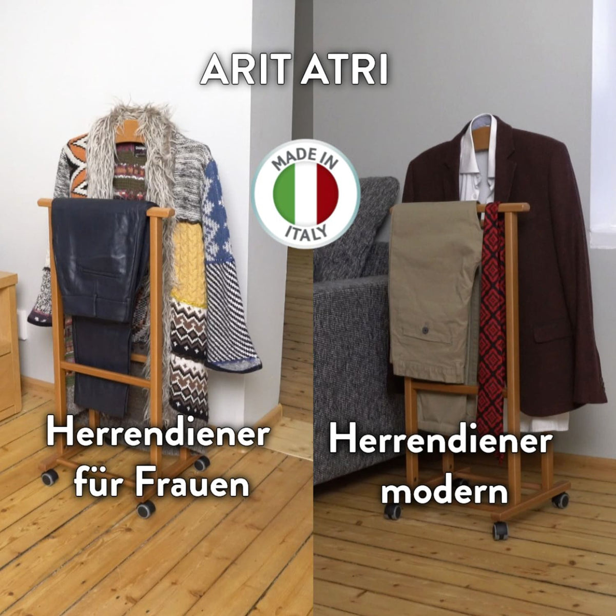 Herrendiener, Stummer Diener Holz, auf Rollen, ARIT ATRI –