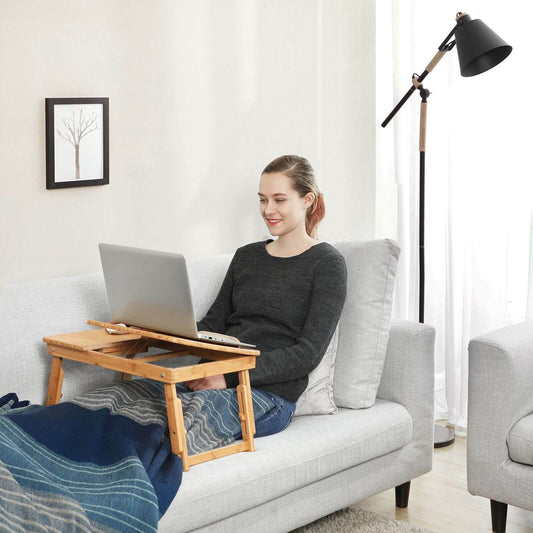 Laptoptisch, Betttisch, aus Bambus, Laptopständer, Sofatisch, Frühstückstablett, klappbar, 5 Neigungswinkel, Natur, Songmics, 3