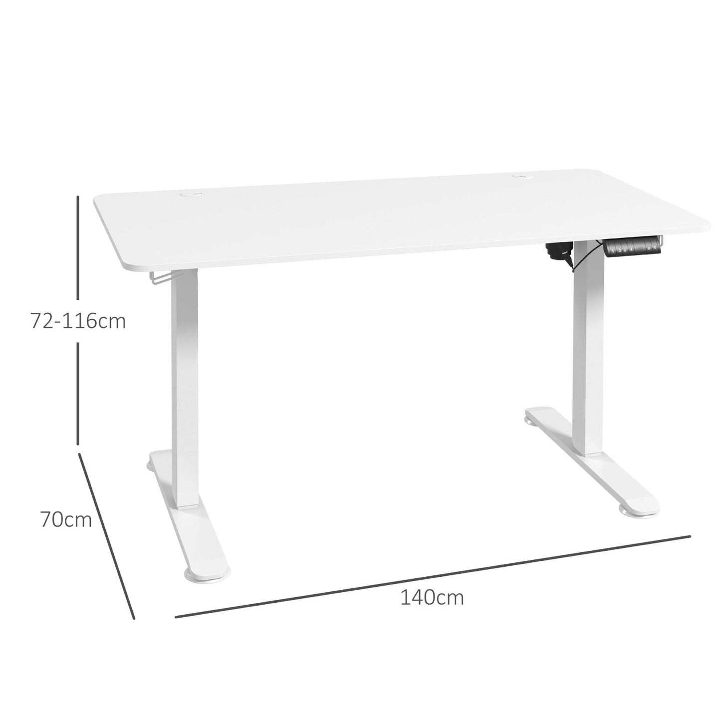 Höhenverstellbarer Schreibtisch Elektrisch, Bürotisch, 140x70 cm, Computertisch, mit 4 Memory-Voreinstellungen, Weiß, Vinsetto, 2