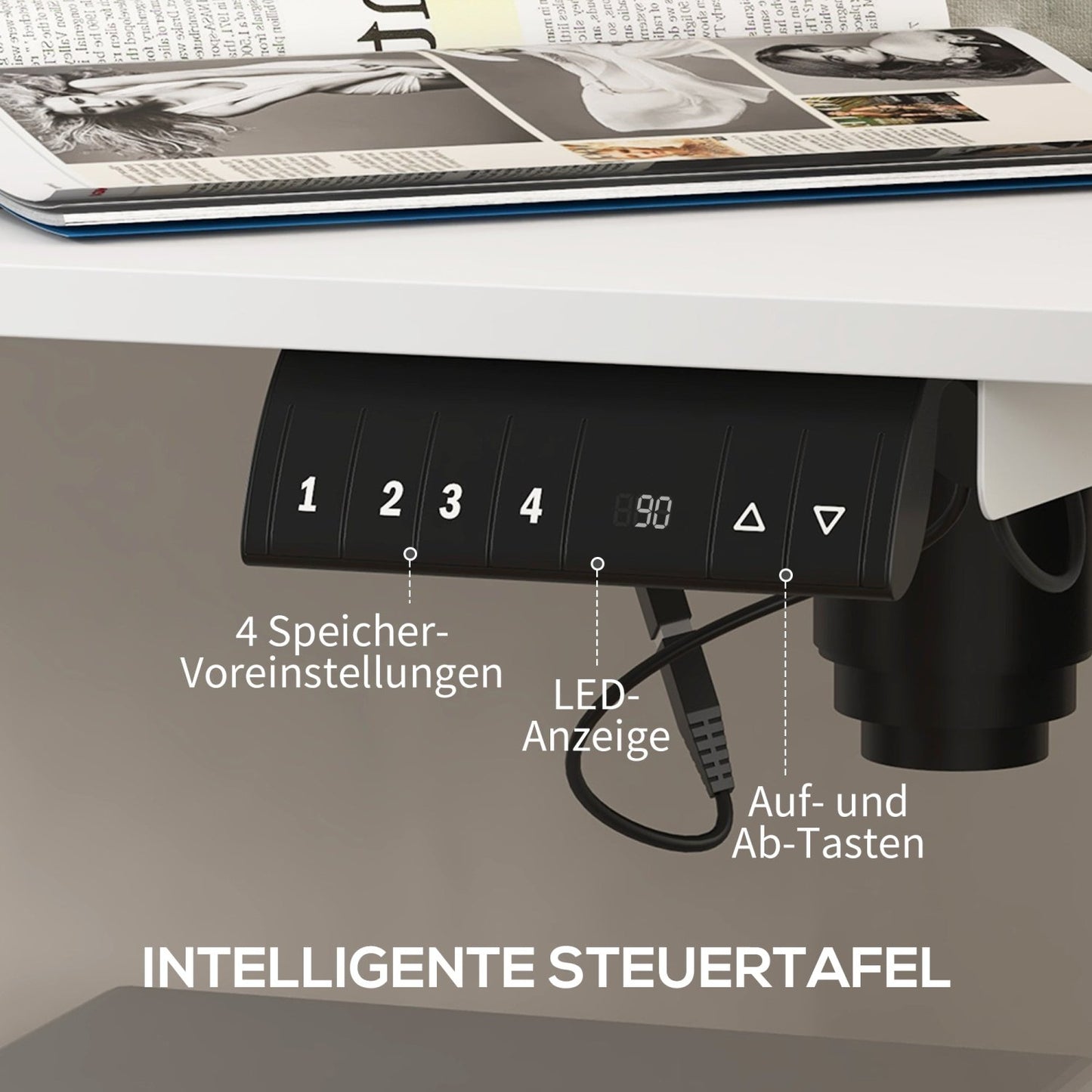 Höhenverstellbarer Schreibtisch Elektrisch, Bürotisch, 140x70 cm, Computertisch, mit 4 Memory-Voreinstellungen, Weiß, Vinsetto, 4