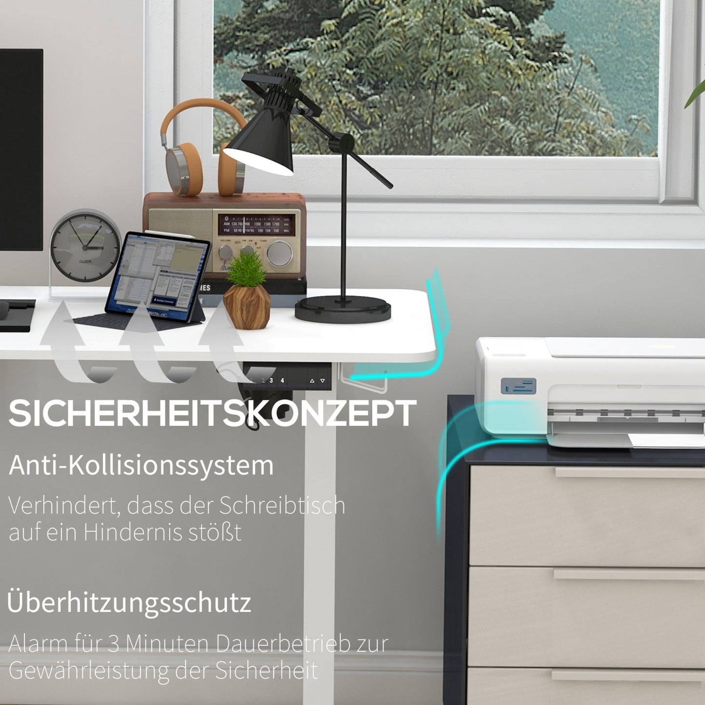 Höhenverstellbarer Schreibtisch Elektrisch, Bürotisch, 140x70 cm, Computertisch, mit 4 Memory-Voreinstellungen, Weiß, Vinsetto, 5