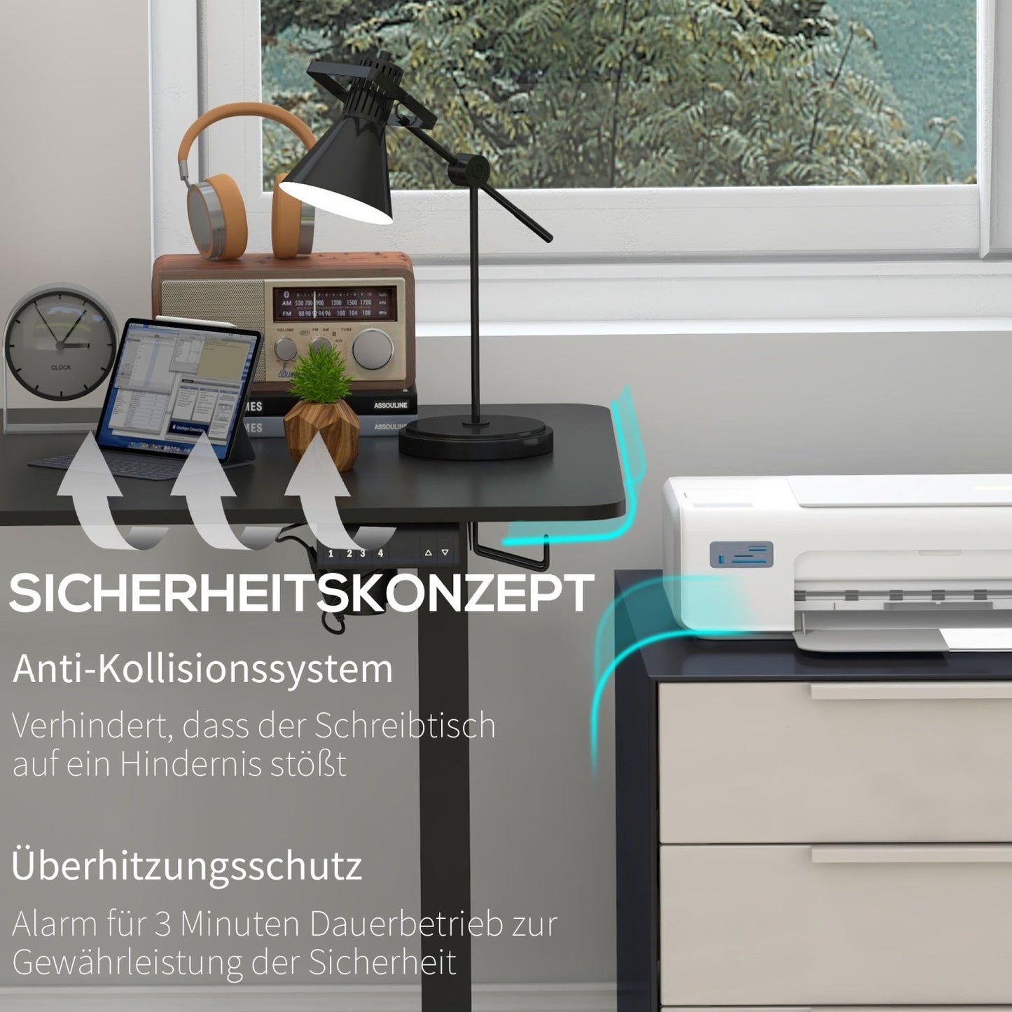 Höhenverstellbarer Schreibtisch Elektrisch, 140x70 cm, Bürotisch, mit 4 Memory-Voreinstellungen,Schwarz, Vinsetto, 5