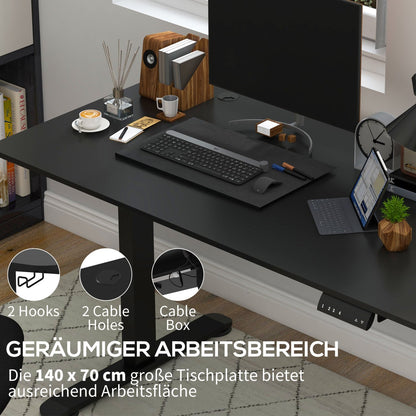 Höhenverstellbarer Schreibtisch Elektrisch, 140x70 cm, Bürotisch, mit 4 Memory-Voreinstellungen,Schwarz, Vinsetto, 6