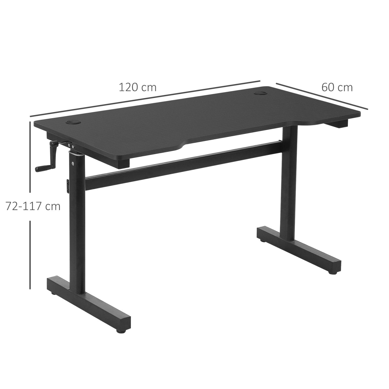 Gaming Tisch, PC Tisch, Höhenverstellbarer Schreibtisch, Handkurbellift, Computertisch,Bürotisch, Fußstützen, Vinsetto, 3