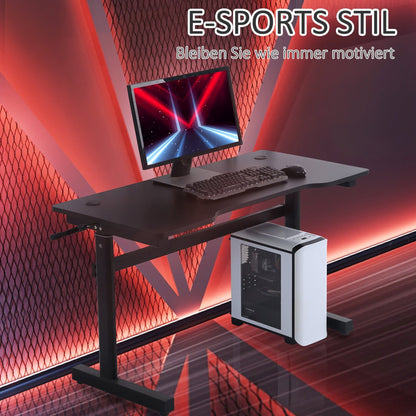 Gaming Tisch, PC Tisch, Höhenverstellbarer Schreibtisch, Handkurbellift, Computertisch,Bürotisch, Fußstützen, Vinsetto, 1