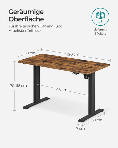 Höhenverstellbarer Schreibtisch elektrisch, 60x120 x (70-118) cm, Tischgestell, Schreibtischständer, mit Tischplatte, SONGMICS, 3