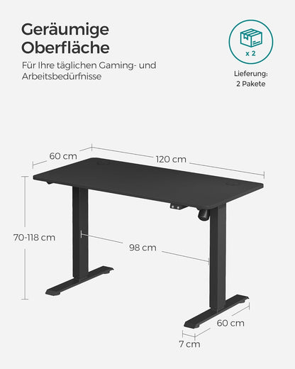 Höhenverstellbarer Schreibtisch elektrisch, Tischgestell, Schreibtischständer, mit Tischplatte, Stahl, schwarz, SONGMICS, 2