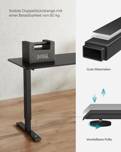 Höhenverstellbarer Schreibtisch elektrisch, Tischgestell, Schreibtischständer, mit Tischplatte, Stahl, schwarz, SONGMICS, 8