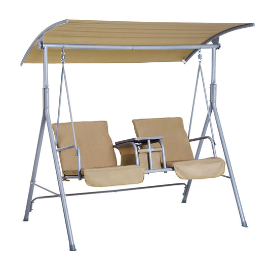 Hollywoodschaukel, 2-Sitzer, Gartenschaukel, Schaukel mit Sonnendach Beige 175 x 112 x 165 cm, Outsunny