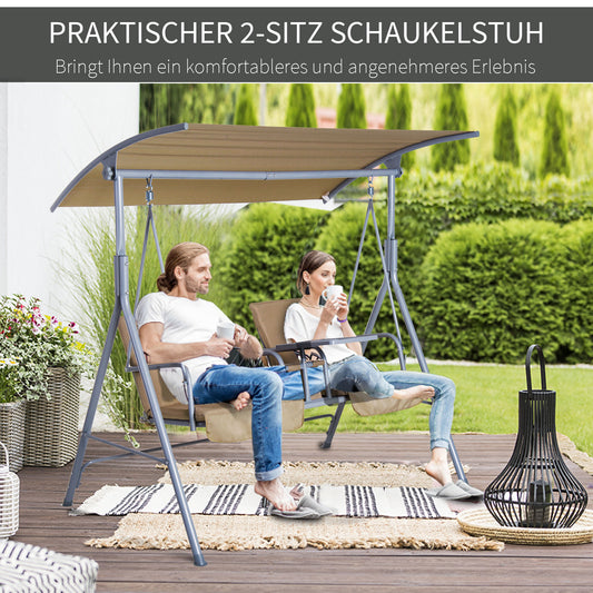 Hollywoodschaukel, 2-Sitzer, Gartenschaukel, Schaukel mit Sonnendach Beige 175 x 112 x 165 cm, Outsunny, 1