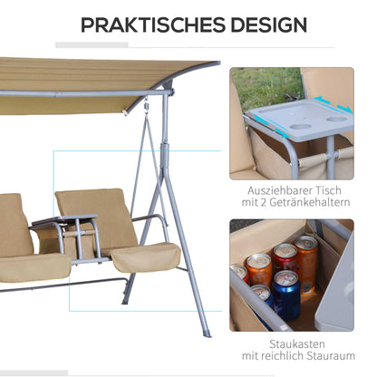 Hollywoodschaukel, 2-Sitzer, Gartenschaukel, Schaukel mit Sonnendach Beige 175 x 112 x 165 cm, Outsunny, 3