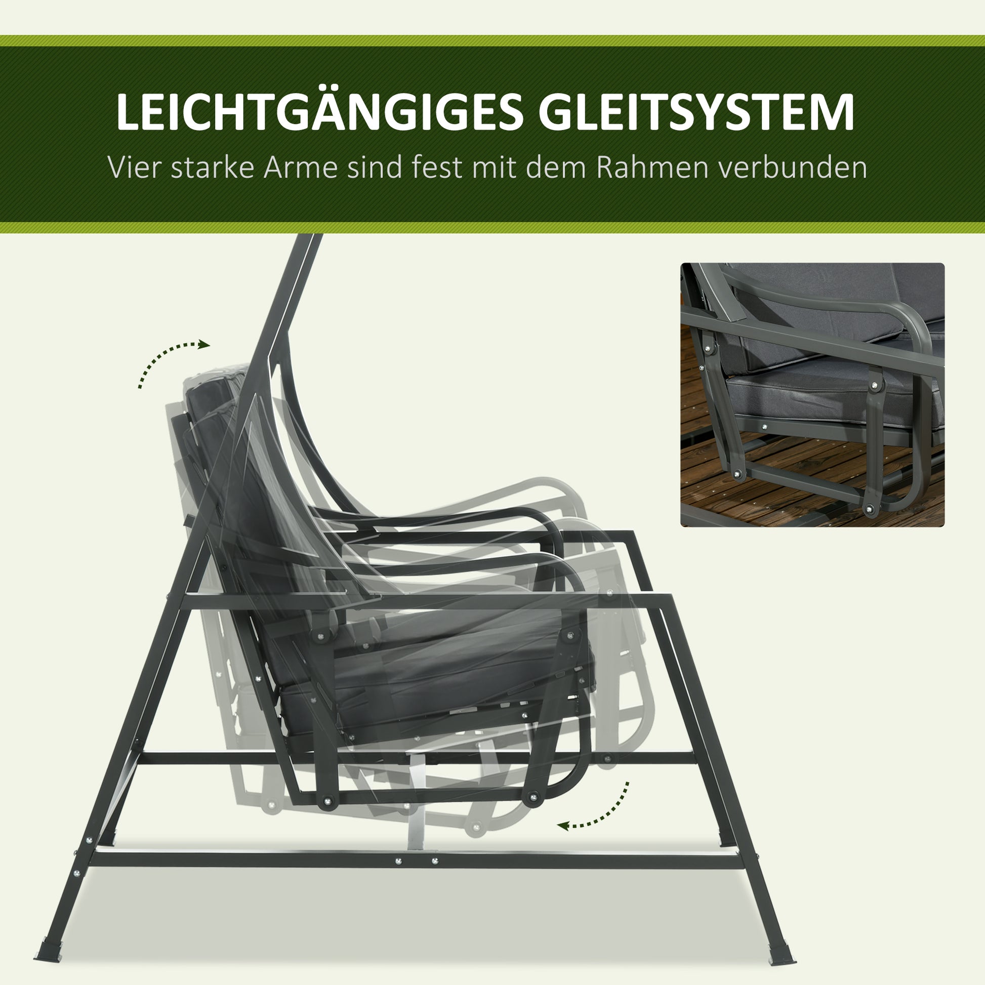 Hollywoodschaukel, 2-Sitzer, Gartenschaukel, Schaukelbank mit Verstellbarem Sonnendach, Sitzkissen, Outsunny, 4