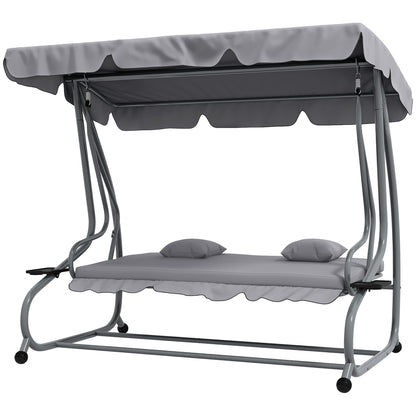 Hollywoodschaukel, 3-Sitzer, Belastung 340kg, mit Liegefunktion, verstellbarem Dach, klappbarem Beistelltisch, Outsunny, 1 