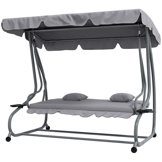 Hollywoodschaukel, 3-Sitzer, Belastung 340kg, mit Liegefunktion, verstellbarem Dach, klappbarem Beistelltisch, Outsunny, 1 