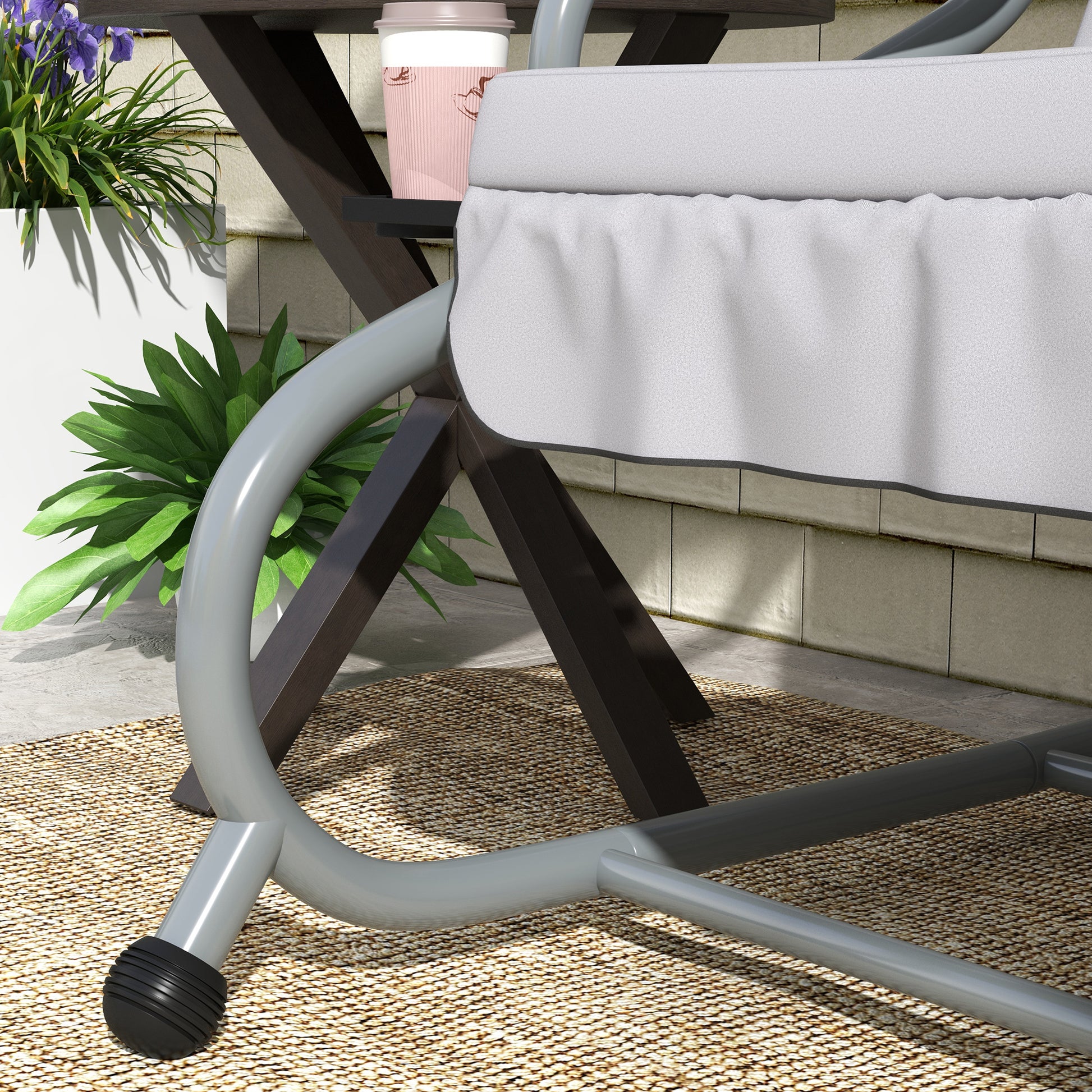 Hollywoodschaukel, 3-Sitzer, Belastung 340kg, mit Liegefunktion, verstellbarem Dach, klappbarem Beistelltisch, Outsunny, 8
