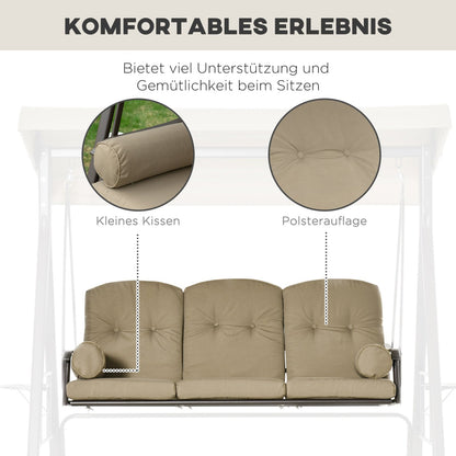 Hollywoodschaukel, 3-Sitzer, Gartenschaukel, mit Sonnendach Kissen, Schaukel Garten, Polyester, Khaki, Outsunny, 5