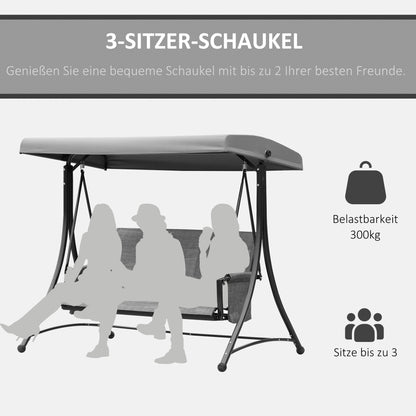 Hollywoodschaukel, 3-Sitzer, Gartenschaukel mit Sonnendach, Schaukelbank mit Ablage, Aluminium, Grau, Outsunny, 7