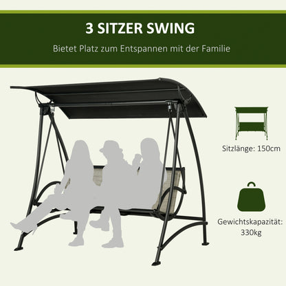 Hollywoodschaukel, 3-Sitzer, Gartenschaukel, mit Verstellbarem Sonnendach, UV-Schutz, Schaukelbank bis 330 kg, Outsunny, 4