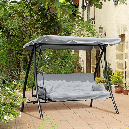 Hollywoodschaukel, Gartenschaukel ,Schaukel Schaukelbank mit Liege-Funktion, 3 Sitzer, Metall+Polyester, Weiß, Outsunny, 9