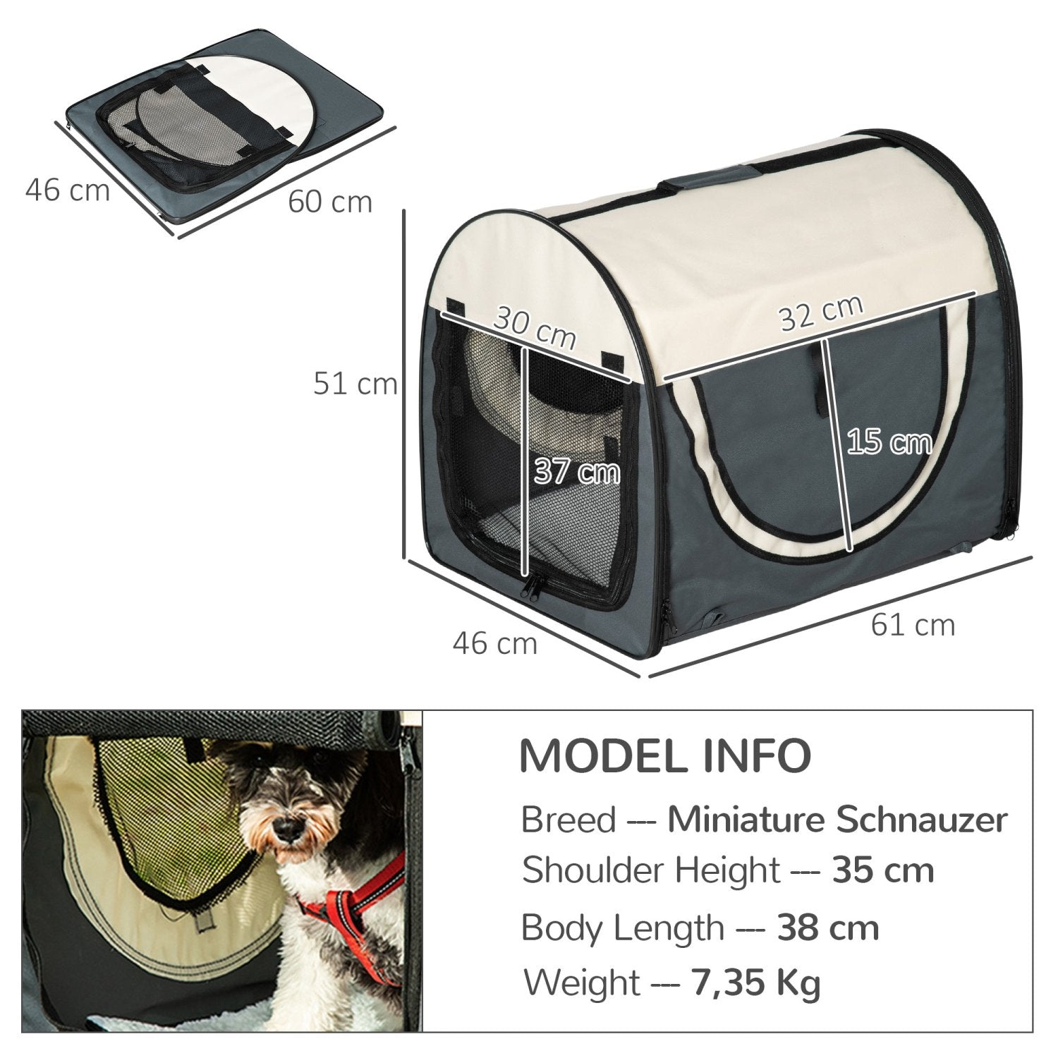 Hundebox, Hundetransportbox, Transportbox Hund, Hundebox faltbar, Haustierrucksack mit Kissen, wasserdicht, PawHut, 2