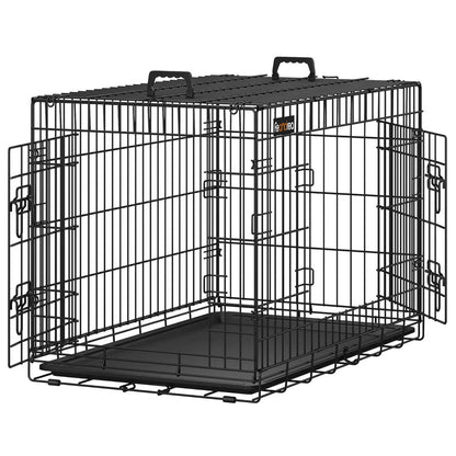 FEANDREA - Hundekäfig, klappbar, mit 2 Türen, ausziehbare Kunststoffschale, 92,5 x 57,5 x 64 cm, L, schwarz