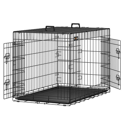 Hundekäfig, XL, klappbar, mit 2 Türen, ausziehbare Kunststoffschale, Welpen Laufstall, 107x70x77,5 cm, schwarz, FEANDREA, 3