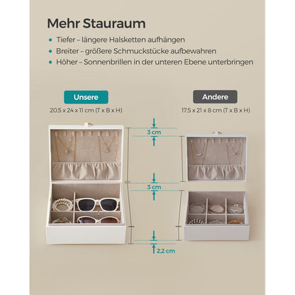 Schmuckkästchen, 2 Ebenen, Schmuckschatulle, mit Griff, Schmuck Organizer, Schmuckbox, schwebender Effekt, weiß, SONGMICS, 4