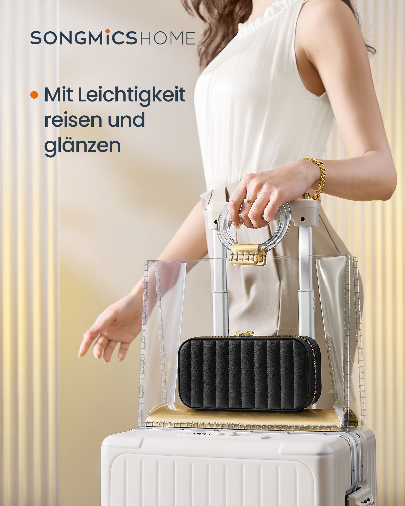 Schmuckkästchen, Schmuckbox, Schmuck organizer, klein, Reise, mit Spiegel, Reißverschluss, Schwarz, SONGMICS, 2