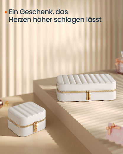 Schmuckkästchen, Schmuck organizer, Schmuckbox, klein, Reise, mit Spiegel, Reißverschluss, weiß, SONGMICS, 6