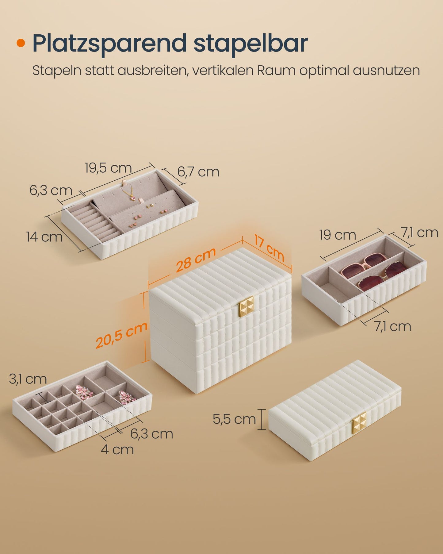 Schmuckkästchen, 4 Ebenen, Schmuckschatulle, Schmuckbox, mit Spiegel, Schmuckaufbewahrung, wolkenweiß, SONGMICS, 5