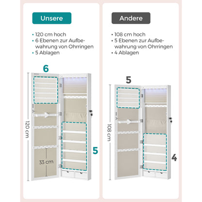 Schmuckschrank, Schmuckschrank mit Spiegel, Schmuckschrank hängend, Wandspiegel groß, abschließbar, SONGMICS, 5