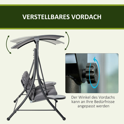 Outsunny - Hollywoodschaukel 3-Sitzer Gartenschaukel Schaukelbank mit verstellbarem Sonnendach Teetisch Stahl Polyester Grau+Schwarz 271 x 125 x 177 cm