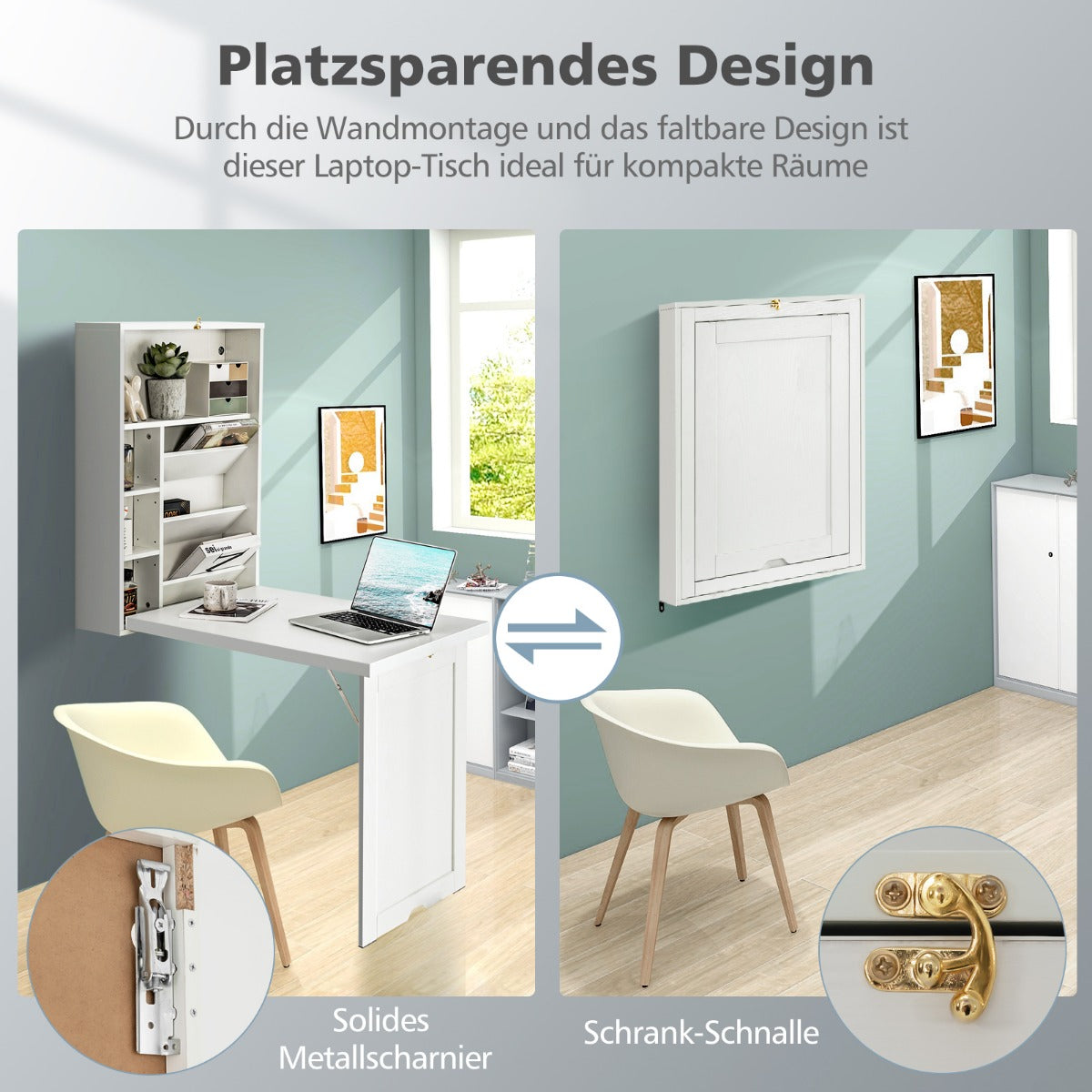 Klappbarer Schreibtisch, Klapptisch, Wandmontierbarer Schreibtisch,  Schreib Tisch, Laptoptisch, Costway, 2