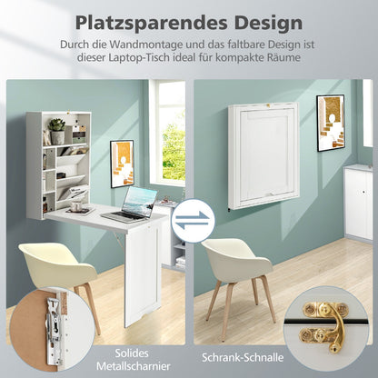 Klappbarer Schreibtisch, Klapptisch, Wandmontierbarer Schreibtisch,  Schreib Tisch, Laptoptisch, Costway, 2