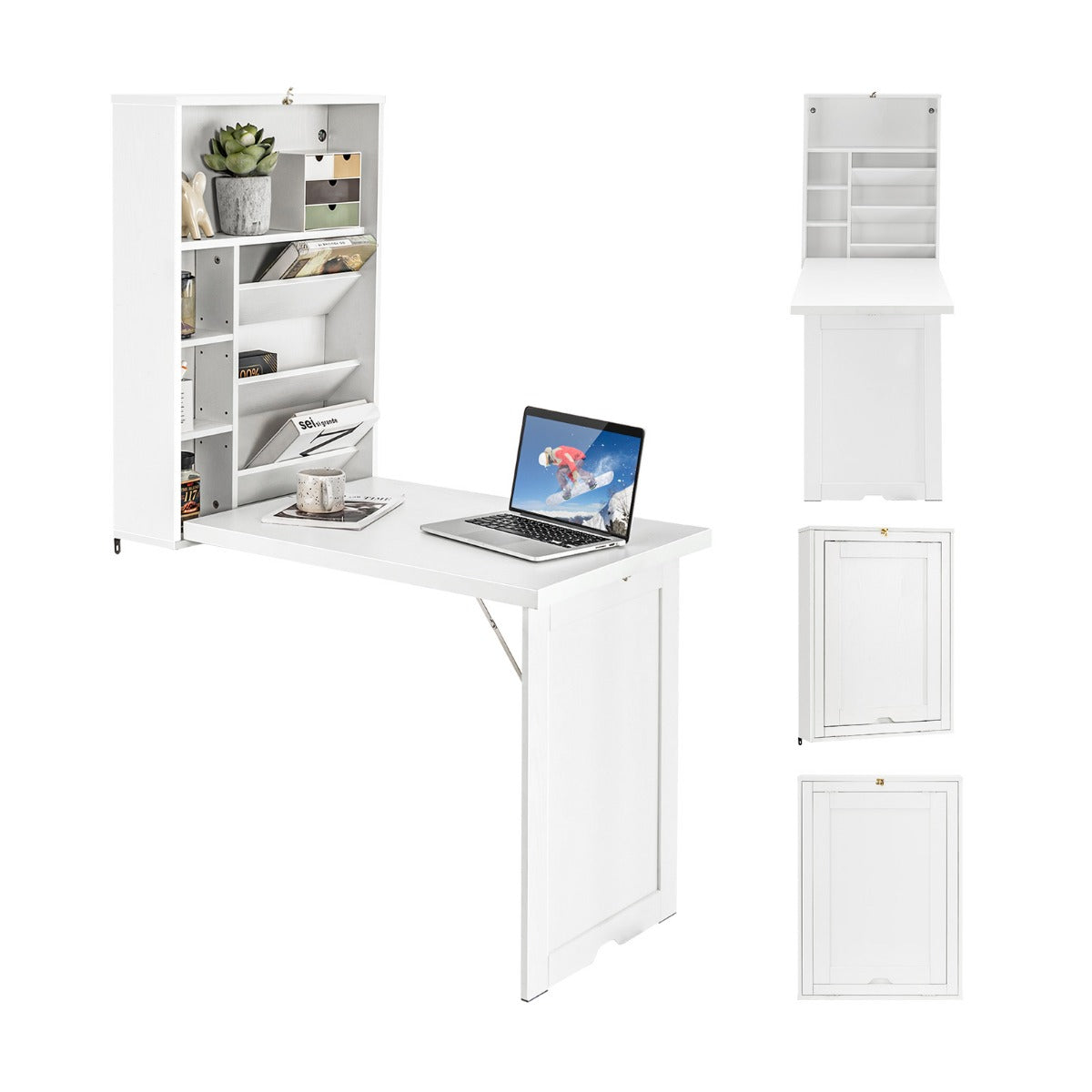 Klappbarer Schreibtisch, Klapptisch, Wandmontierbarer Schreibtisch,  Schreib Tisch, Laptoptisch, Costway, 6