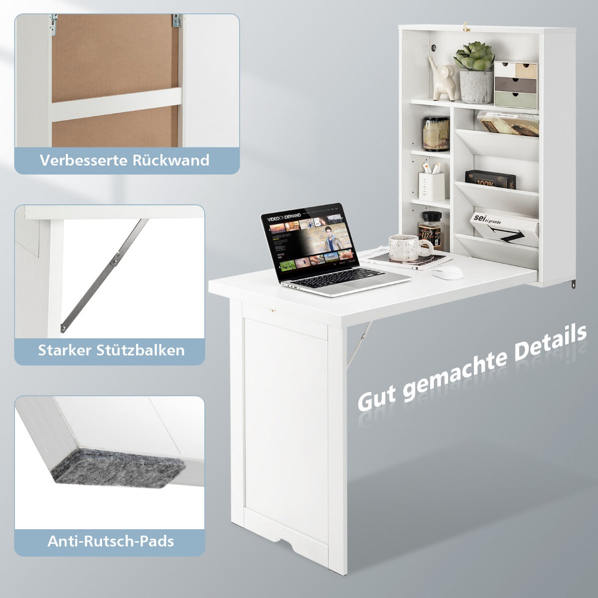 Klappbarer Schreibtisch, Klapptisch, Wandmontierbarer Schreibtisch,  Schreib Tisch, Laptoptisch, Costway, 7