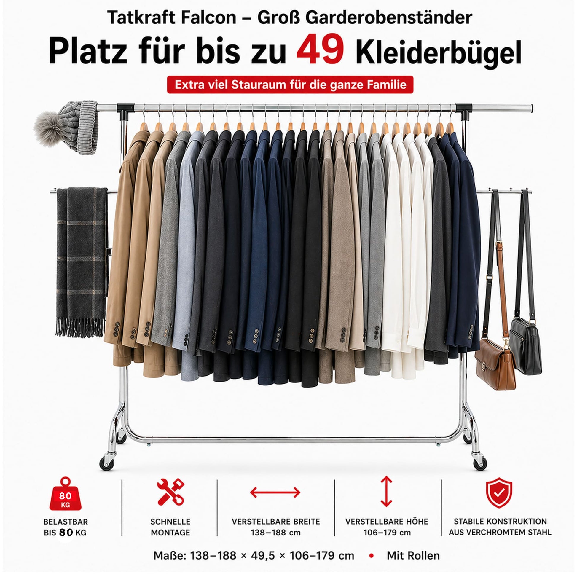 Kleiderständer, Garderobenständer, Rollgarderobe, Kleiderstange verstellbare, Tatkraft Falcon, kleiderständer kaufen, sum