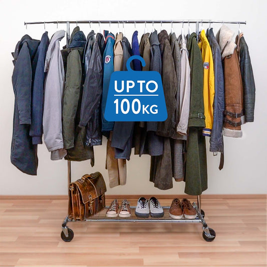 Kleiderständer, Kleiderständer Stabil, Schwerlast, Bis 100 Kg, Ausziehbare Länge, Höhe, auf Rollen, Tatkraft Duncan, w