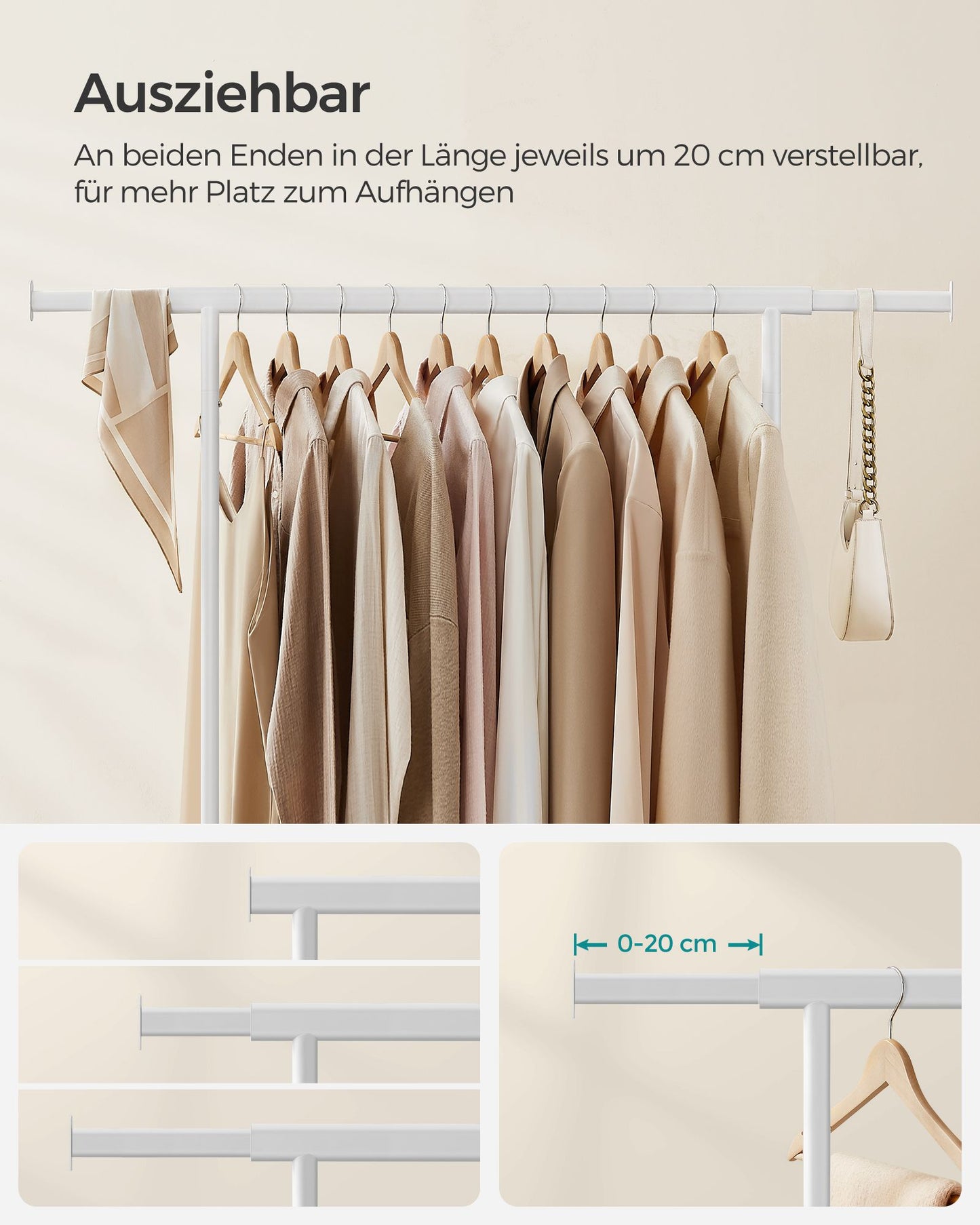 Kleiderständer, Kleiderständer auf Rollen, Kleiderständer Stabil, Kleiderstange, Kleiderständer Metall, SONGMICS, 3